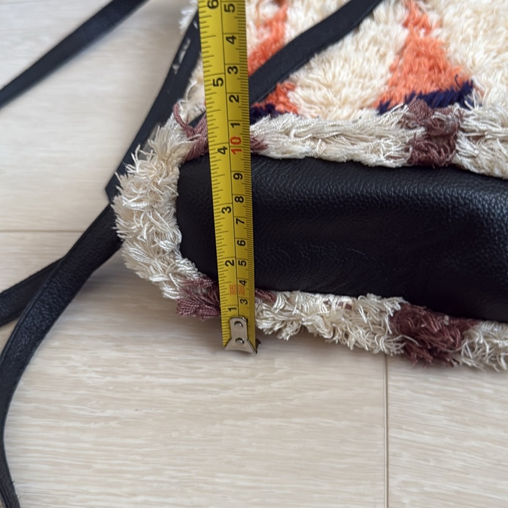 Cleobella Cream Shag Geometric Backpack with Orange, Pink, Navy & Brown Accents - Picture 11 of 12